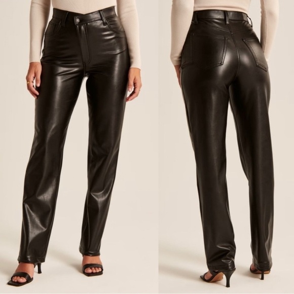 NWT Abercrombie & Fitch Vegan Leather 90s Straight Pant - Black - Size 30/10s - Picture 1 of 11